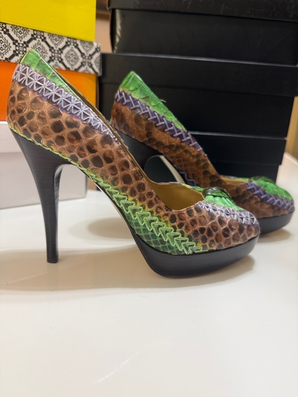 Stuart Weitzman Mayan Serape Python Heels - Picture 3 of 7